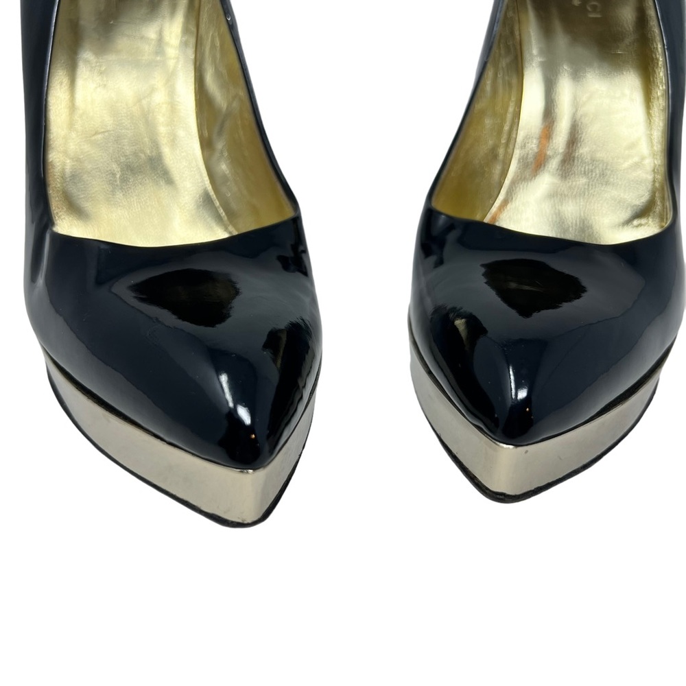 Tom Ford Gucci Gold Platform Stilleto Pointed Black Patent Pumps 8.5B - Picture 7 of 16